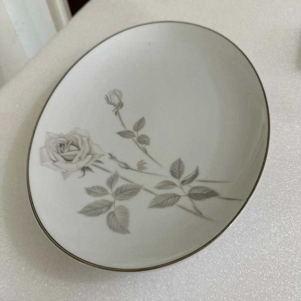 Noritake China Melrose 6002 Oval Serving Platter Platinum Trim Japan